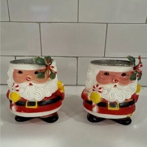 Vintage Christmas Santa Candle Holder Hong Kong Kitsch Retro Plastic Blow Mold